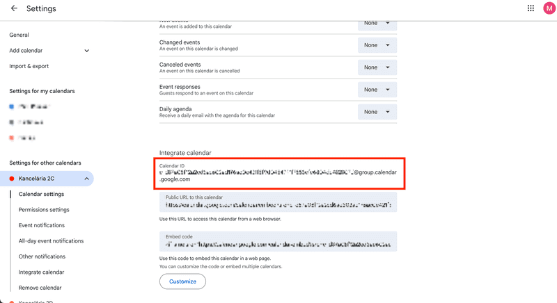Google Calender Settings